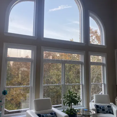 Arched living room windows